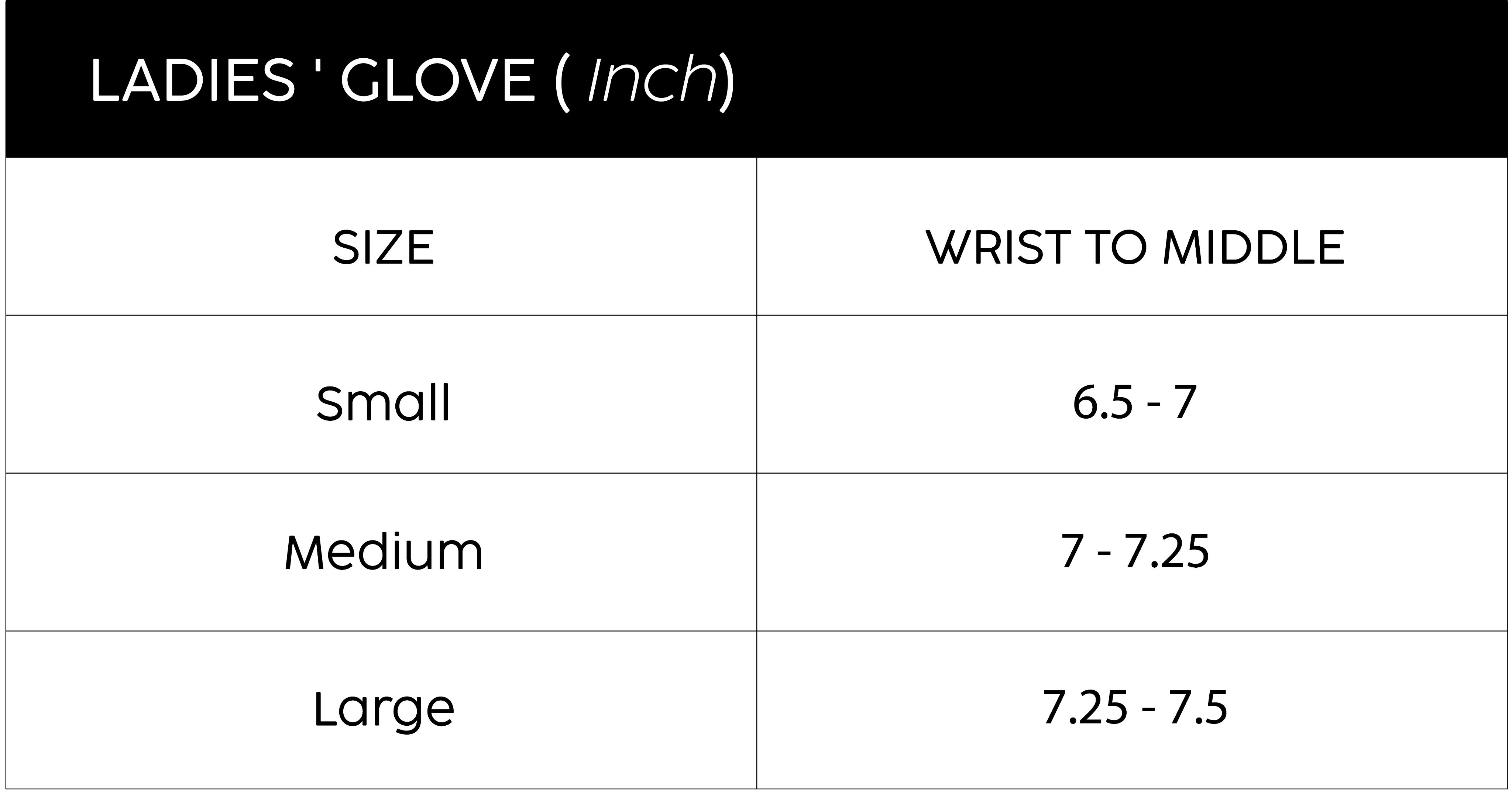 Ladies' glove size chart